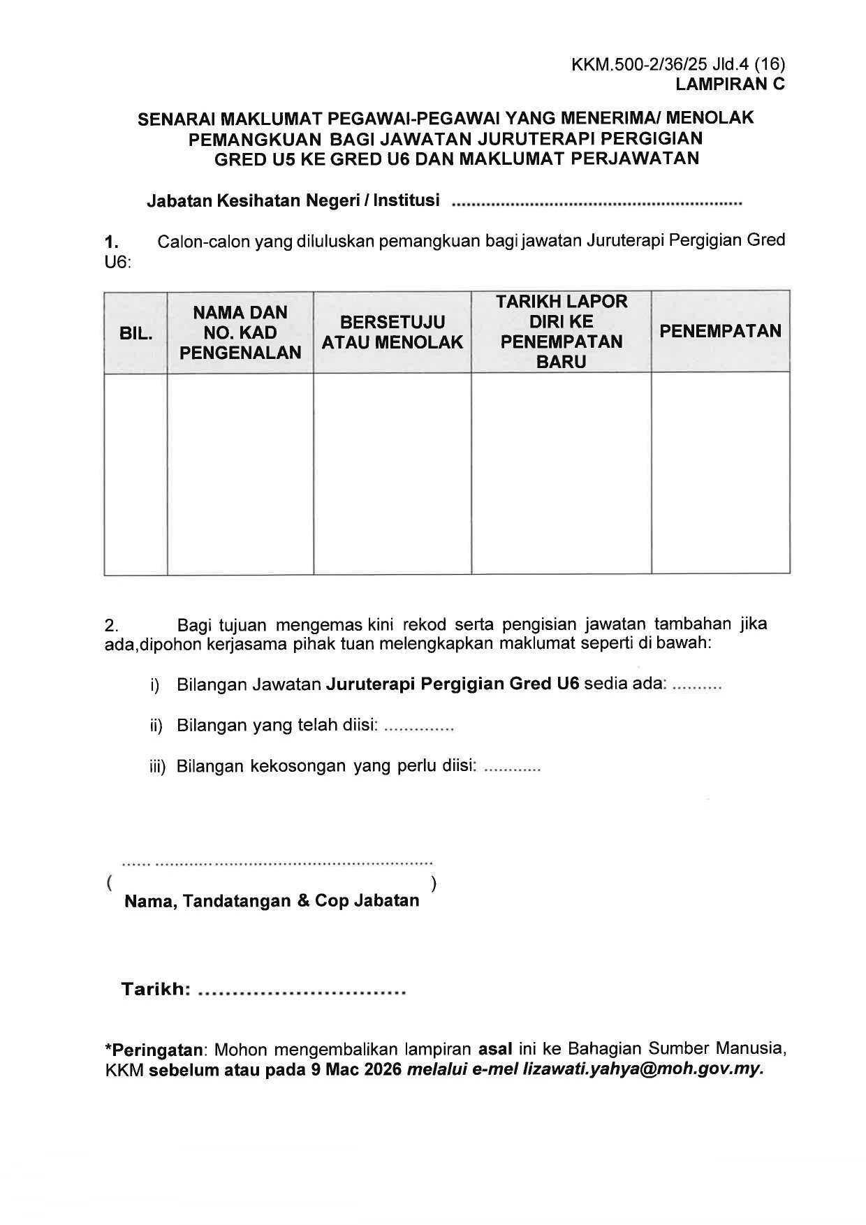Dokumen 8 - PEMBERITAHUAN PENEMPATAN PEMANGKUAN JURUTERAPI PERGIGIAN GRED U5 KE GRED U6 KKM KK
