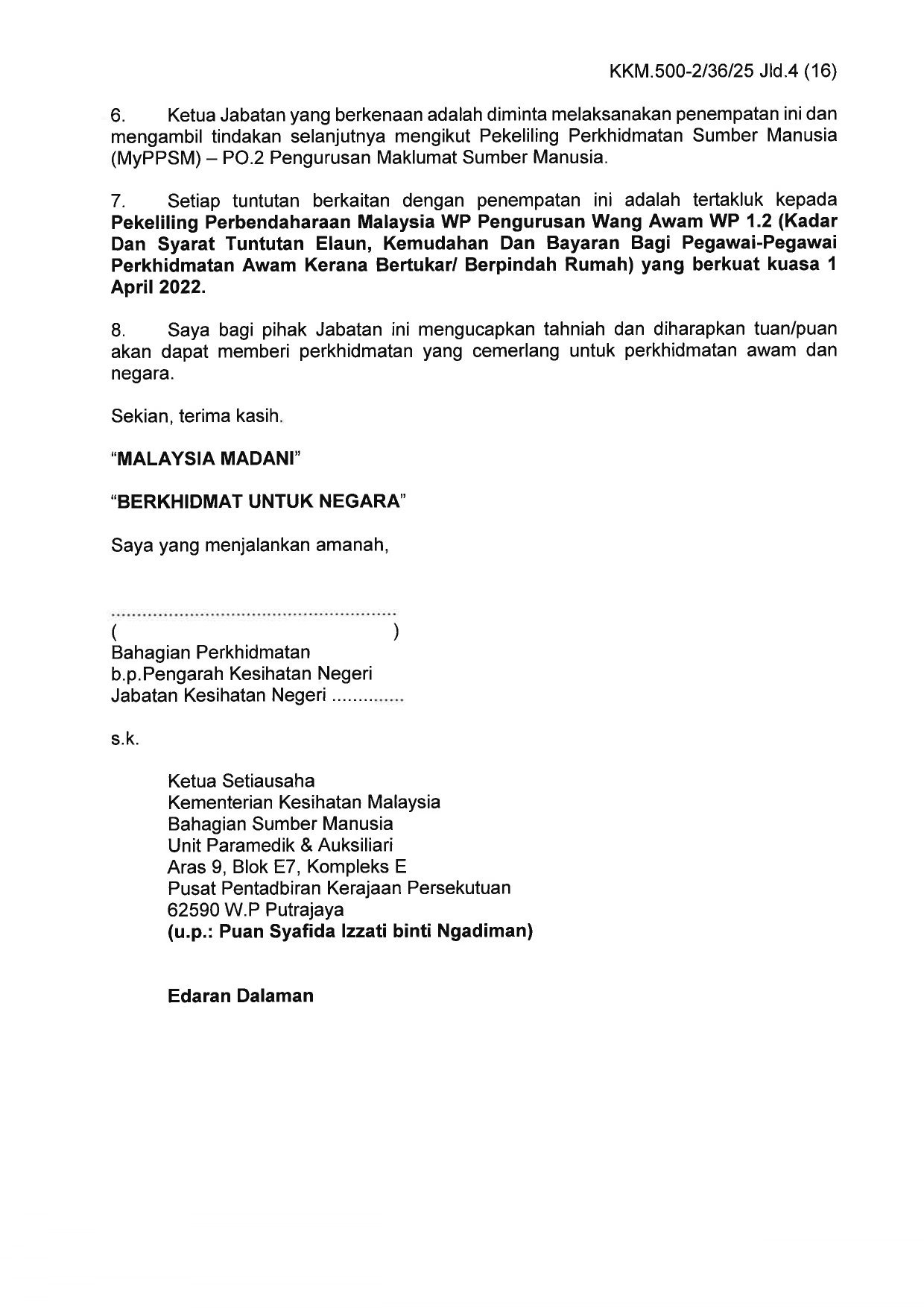 Dokumen 10 - PEMBERITAHUAN PENEMPATAN PEMANGKUAN JURUTERAPI PERGIGIAN GRED U5 KE GRED U6 KKM KK