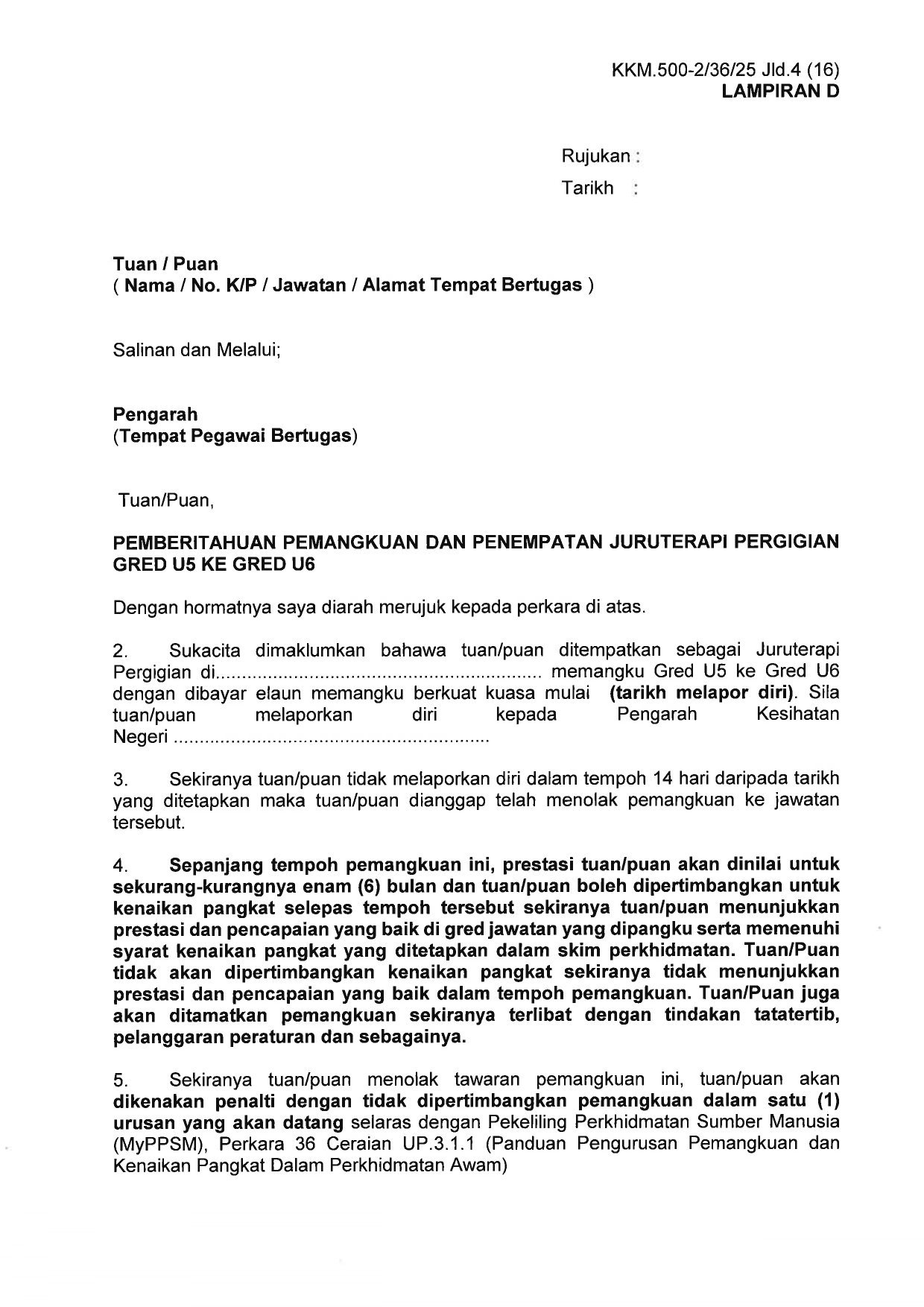 Dokumen 9 - PEMBERITAHUAN PENEMPATAN PEMANGKUAN JURUTERAPI PERGIGIAN GRED U5 KE GRED U6 KKM KK